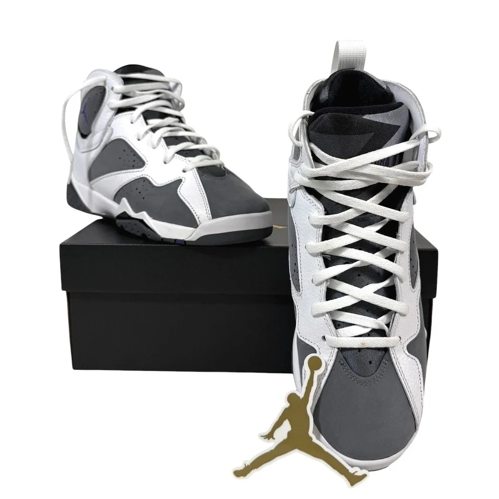 Air Jordan 7 Retro BG Flint 2021 White Varsity Purple Grey 7Y Men's 7 DJ2777-100